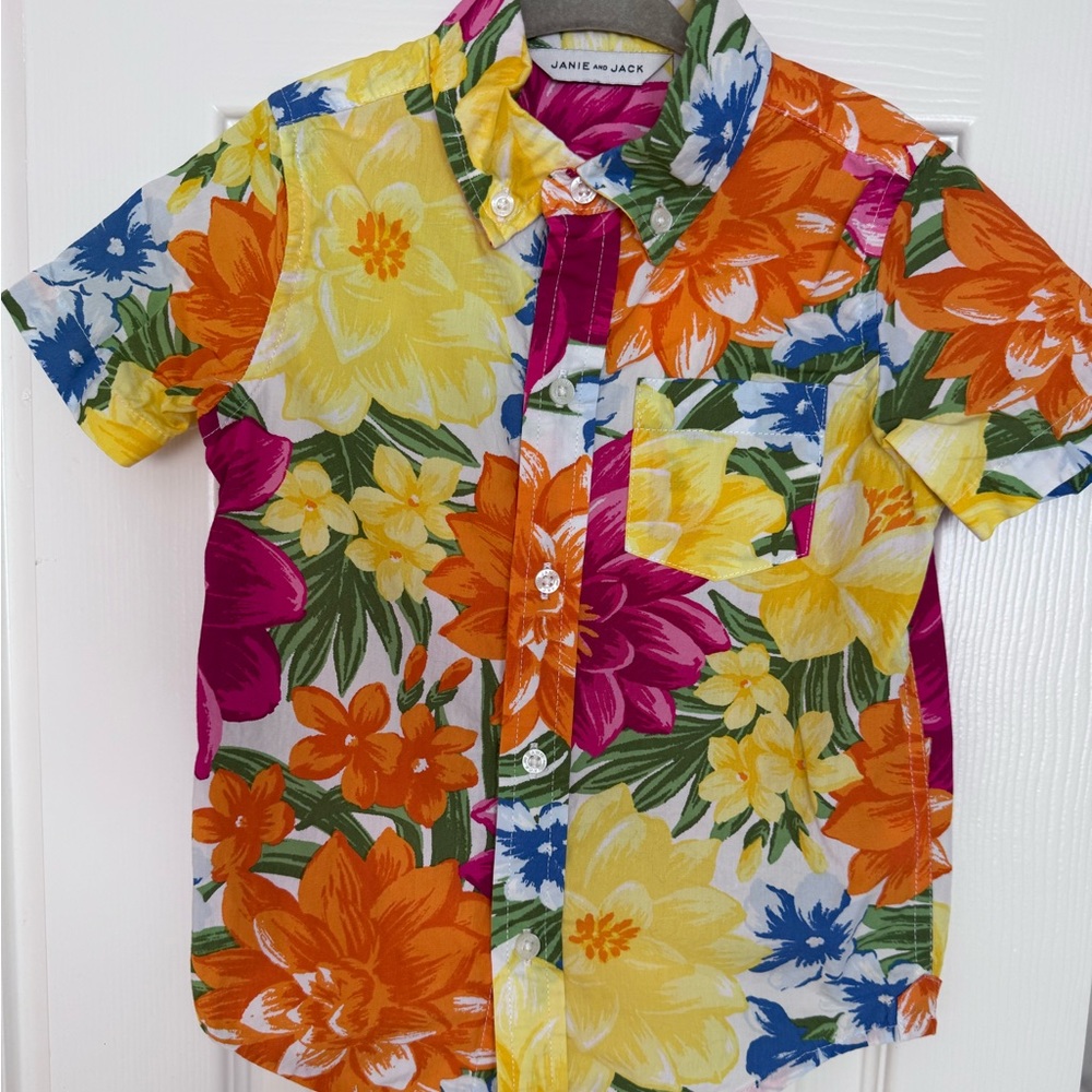 Janie and Jack Pink, Tropical Short-sleeved Button-down